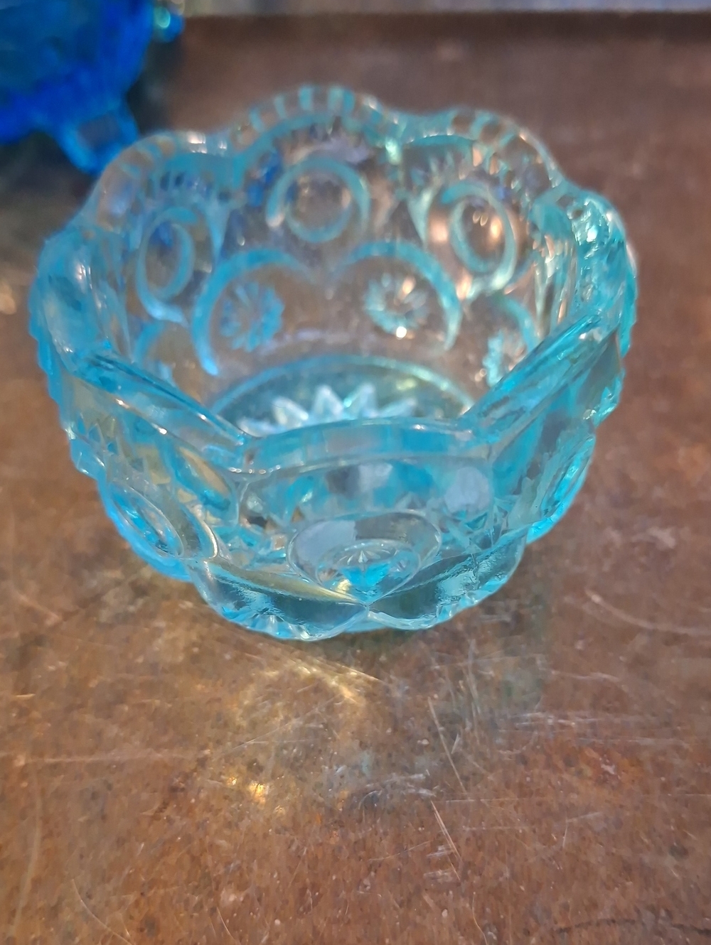 LE Smith Moon & Star Light Blue Glass Salt Cellar